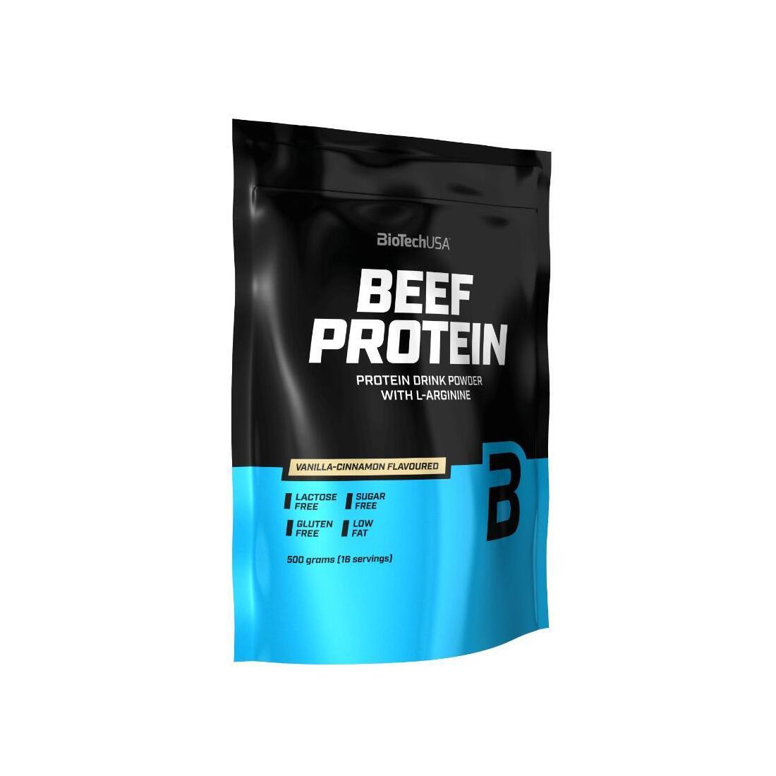 Pudra proteica cu aroma de vanilie si scortisoara Beef Protein, 500g, BioTechUSA