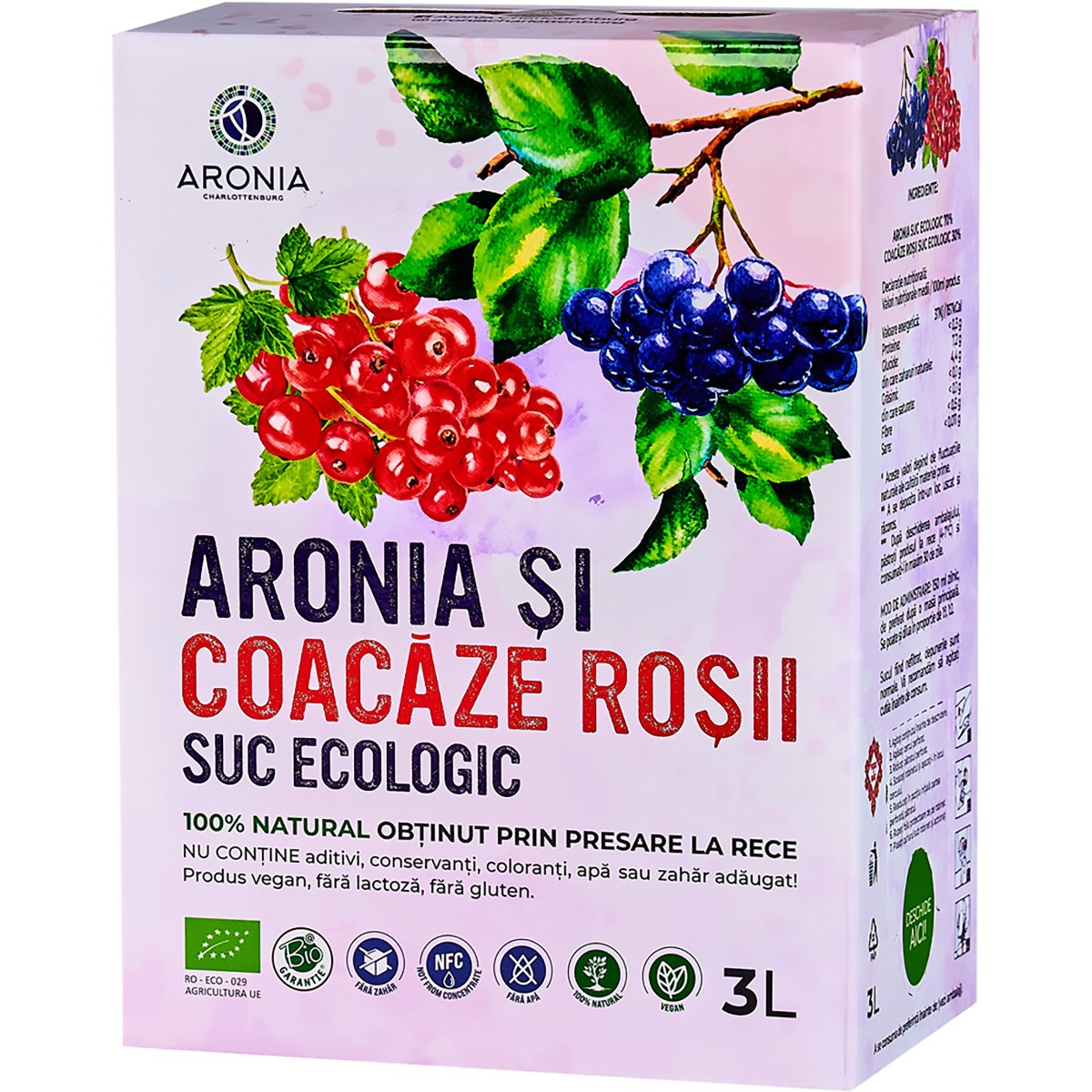 Suc de Aronia si Coacaze Rosii Ecologic, 3L, Aronia Charlottenburg