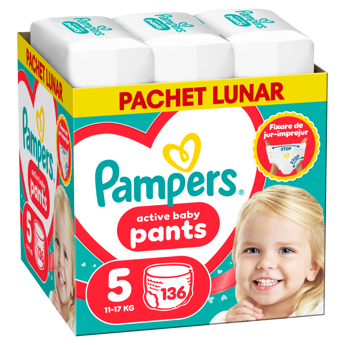 Scutece-chilotel Pants XXL Box Marimea 5 pentru 11-17 kg, 136 bucati, Pampers