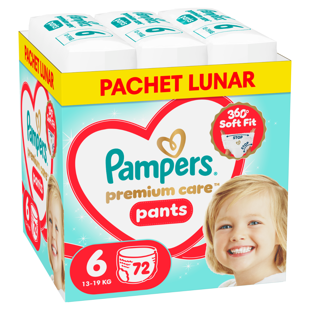 Scutece-chilotel Premium Care Pants XXL Box Marimea 6 pentru 13kg-18kg, 72 bucati, Pampers