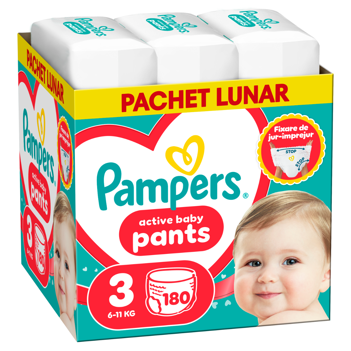 Scutece-chilotel Pants XXL Box Marimea 3 pentru 6-11 kg, 180 bucati, Pampers