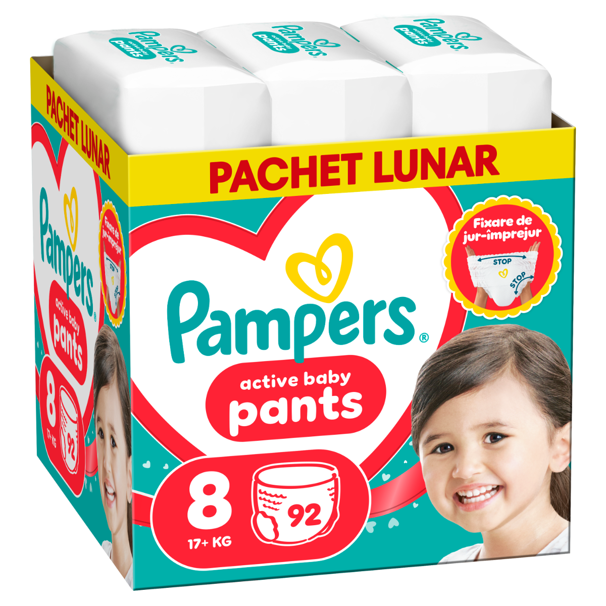 Scutece-chilotel Active Baby PantsXXL Marimea 8, 17kg+, 92 bucati, Pampers