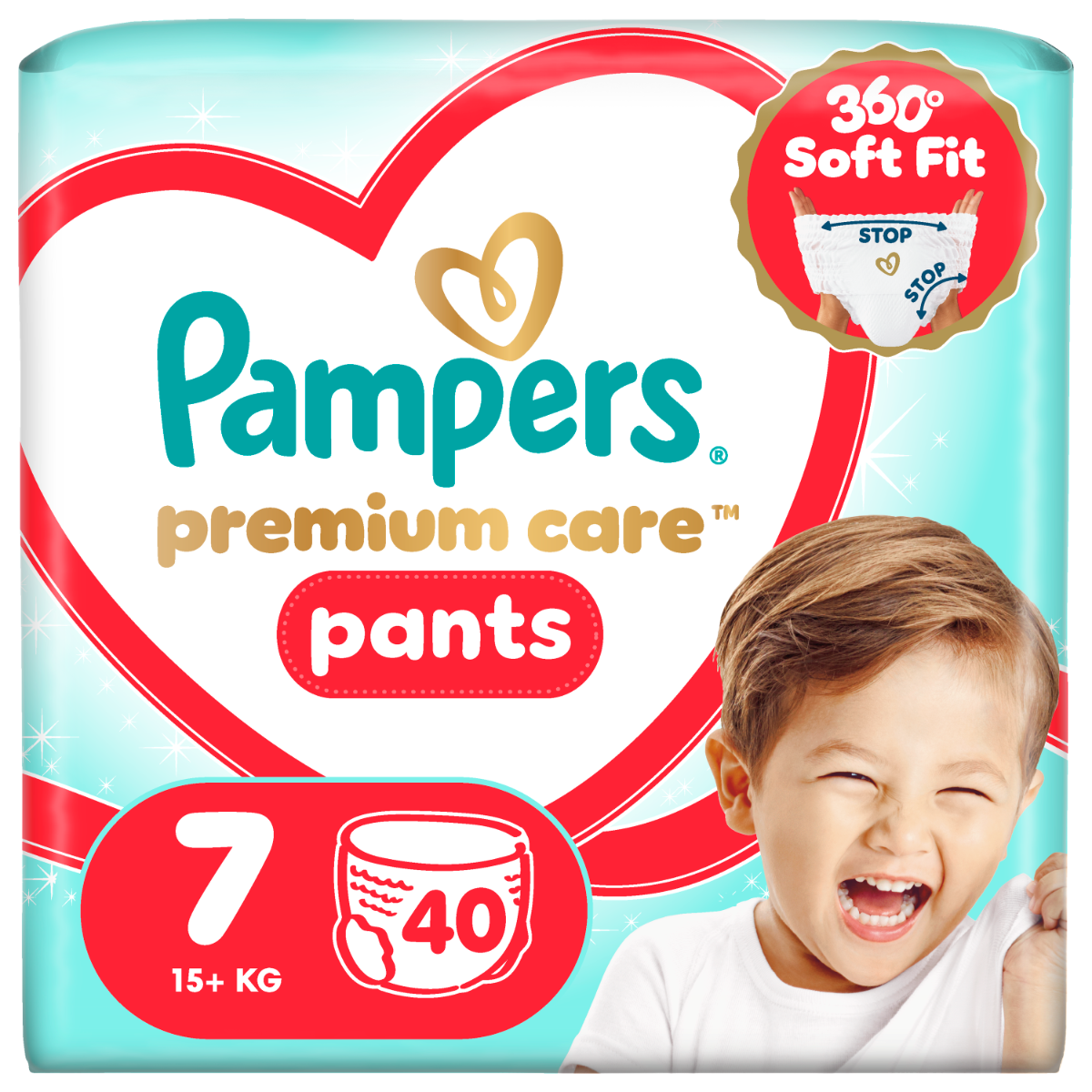 Scutece-Chilotel Premium Care Marimea 7 15kg+,  40 bucati, Pampers