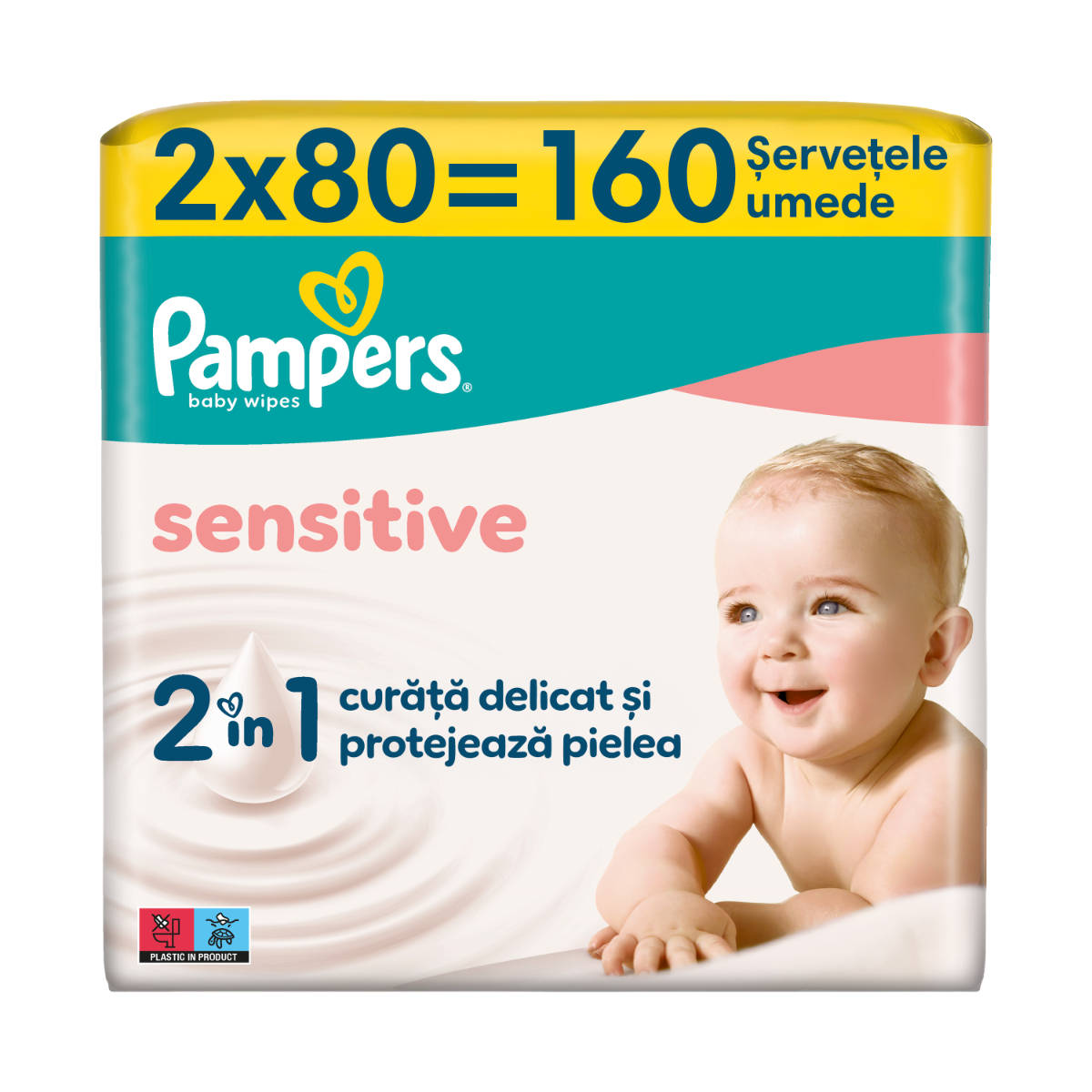 Servetele umede Sensitive, 160 bucati, Pampers