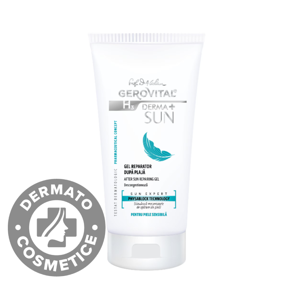 Gel reparator dupa plaja H3 Derma+ SUN, 150ml, Gerovital
