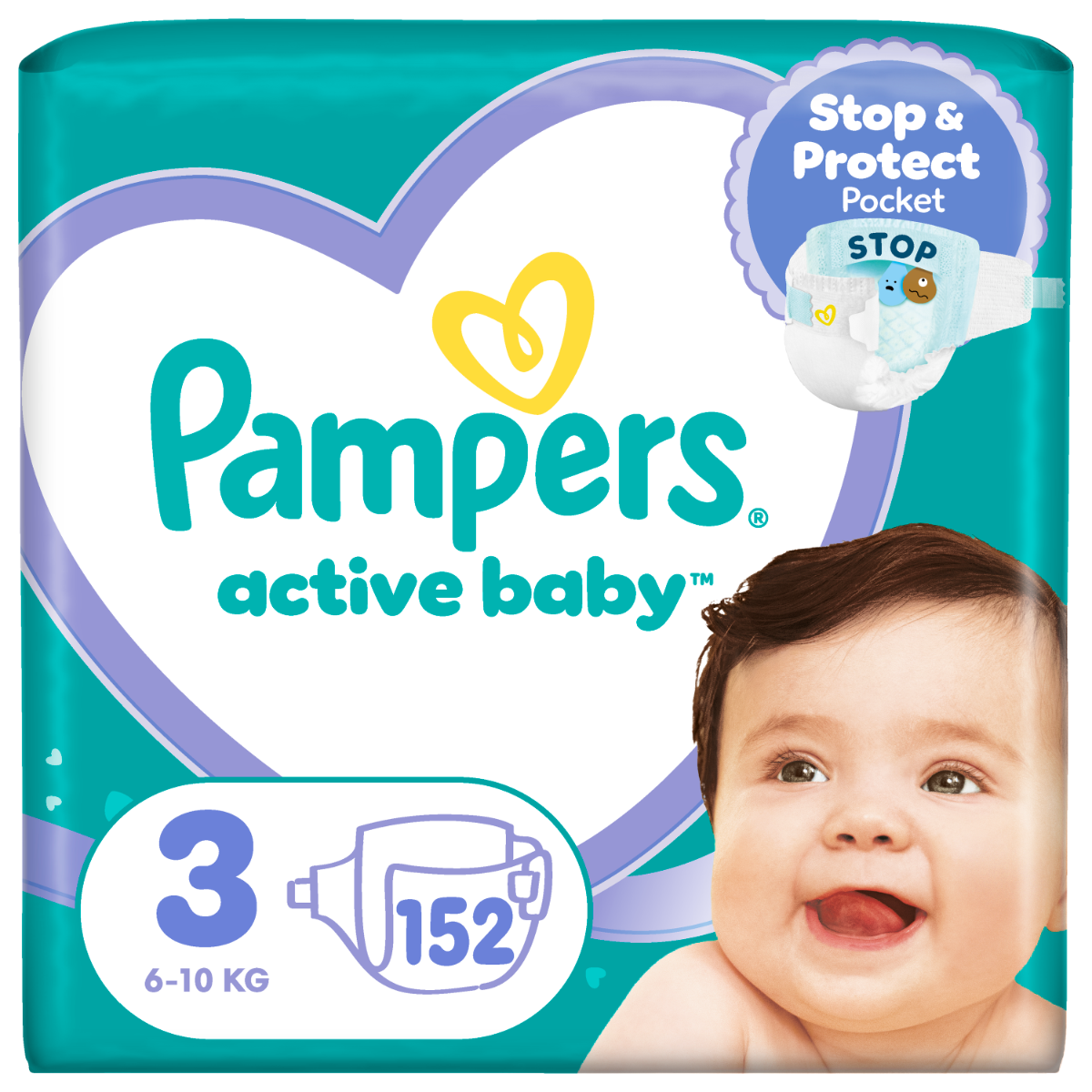 Scutece Active Baby Mega Box, Marimea 3, 6-10 kg, 152 bucati, Pampers