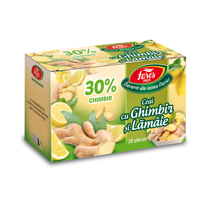 Ceai cu ghimbir 30% si lamaie, 20 plicuri, Fares