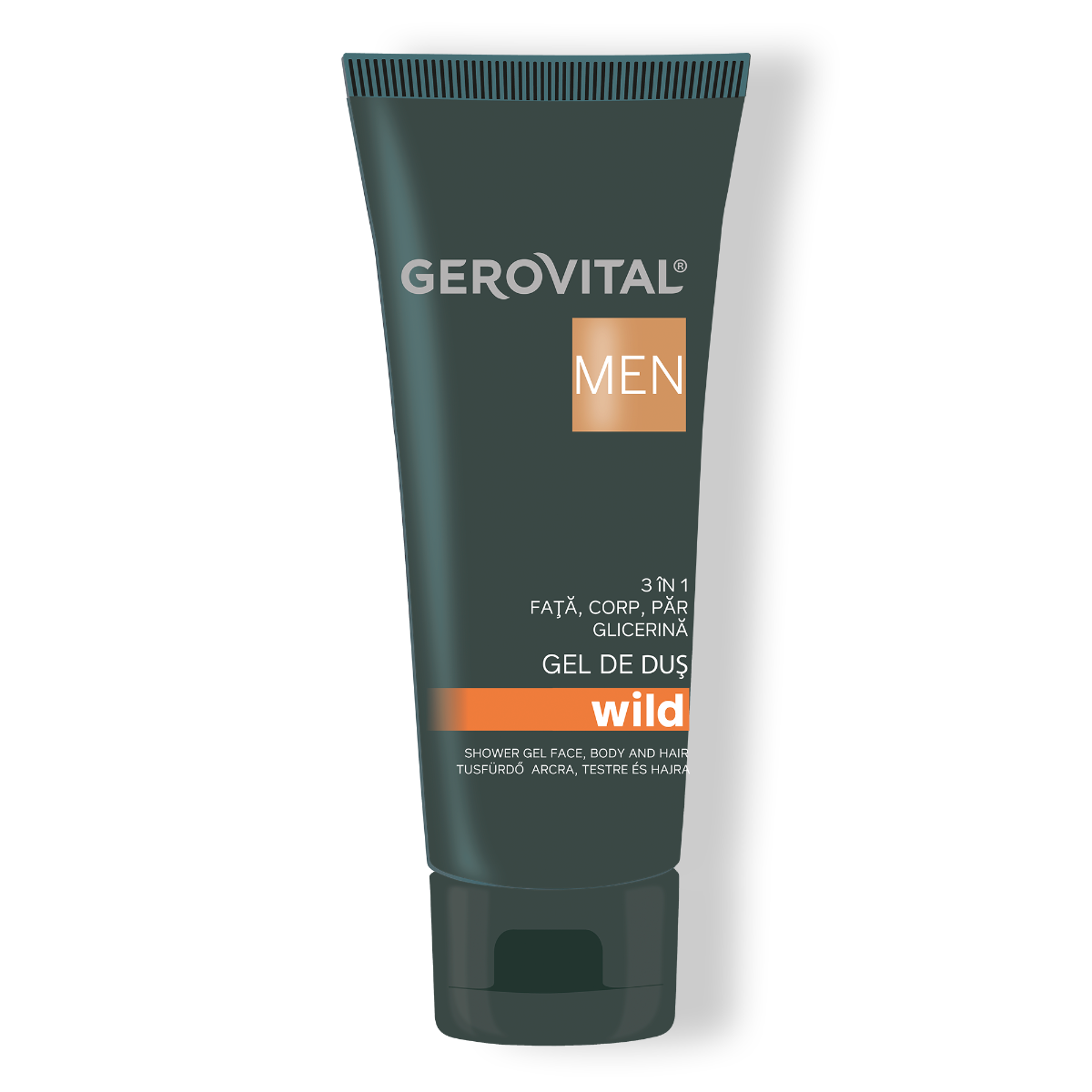 Gel De Duș Wild 3 n 1 Cu Glicerină, Mentol și Provitamina B5 Hidratare și ngrijire Pentru Față, Corp și Păr, Efect Răcoritor, Gerovital Men, 100 Ml