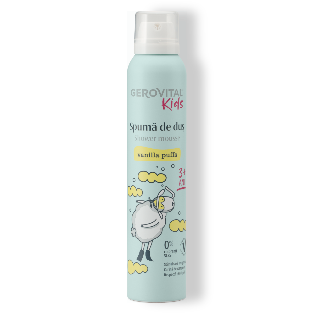 Spumă De Duș Pentru Copii Vanilla Puffs Hidratare Delicată Cu Aloe Vera, Glicerină și Panthenol, Gerovital Kids, 200 Ml