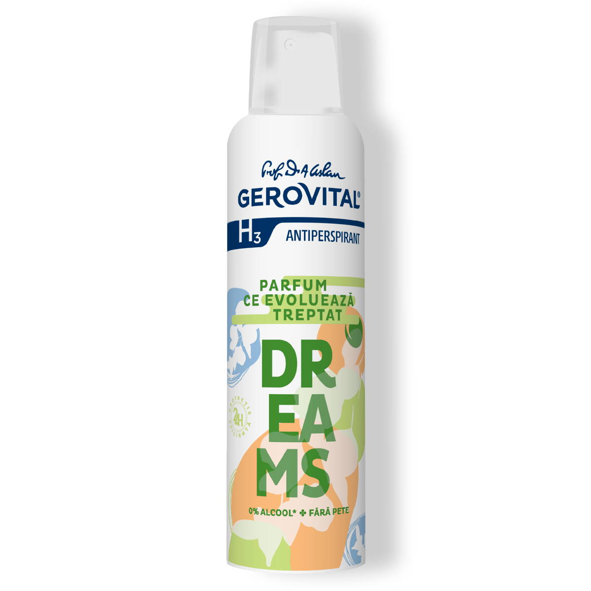 Antiperspirant Dreams Protecție 48h, Fără Pete și Fără Alcool, Note Fructate-verzi, Gerovital H3 Antiperspirante, 150 Ml