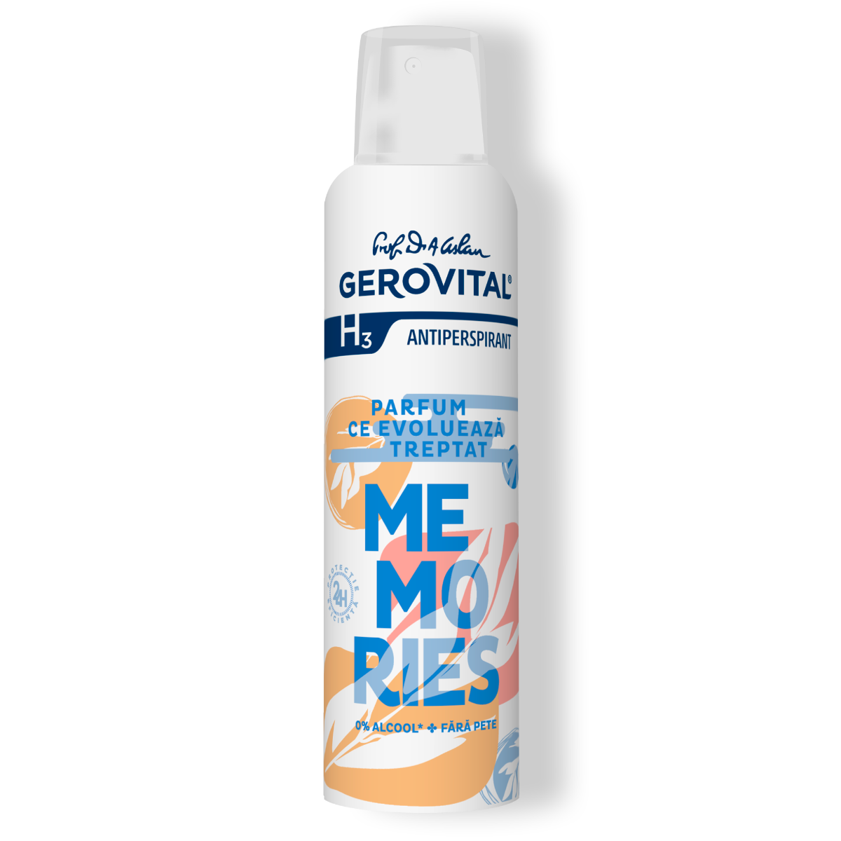 Antiperspirant Memories Protecție 48h, Fără Pete și Fără Alcool, Note Fructate-condimentate, Gerovital H3 Antiperspirante, 150 Ml