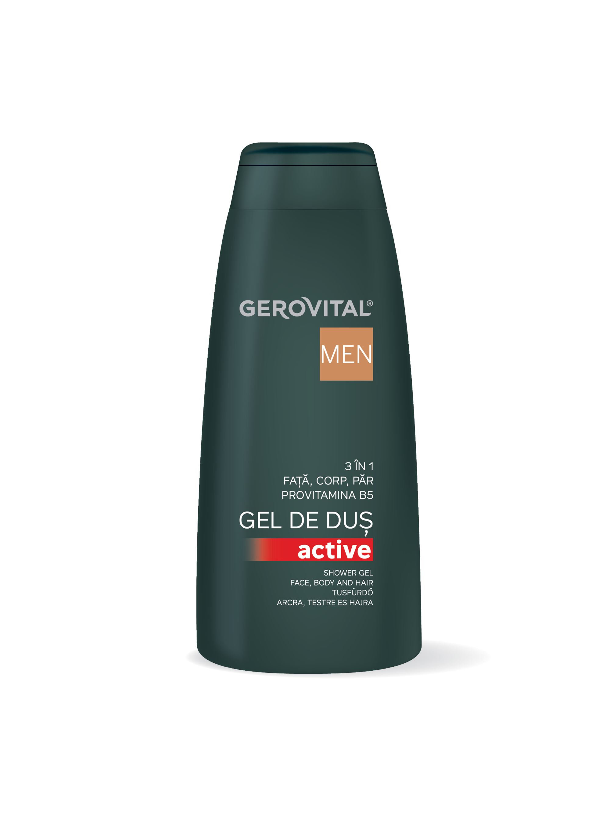 Gel De Duș Active 3 n 1 Cu Provitamina B5 Hidratare și ngrijire Pentru Față, Corp și Păr, Efect Răcoritor, Gerovital Men, 400 Ml