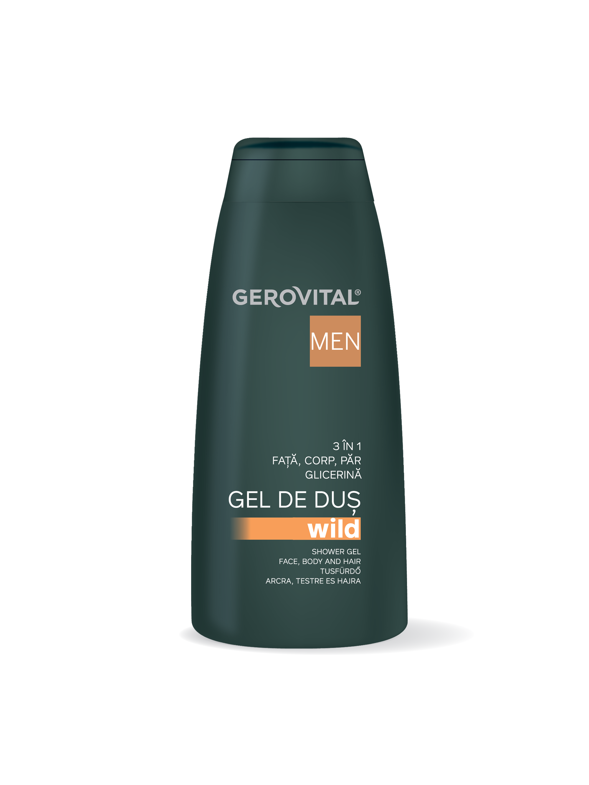 Gel De Duș Wild 3 n 1 Cu Glicerină, Mentol și Provitamina B5 Hidratare și ngrijire Pentru Față, Corp și Păr, Efect Răcoritor, Gerovital Men, 400 Ml