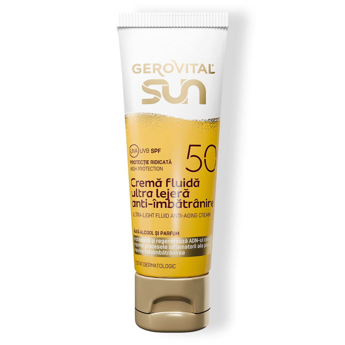 Cremă Fluidă Ultra Lejeră Anti-mbătrnire Spf50 -protecție Ridicată Uva/ Uvb, Gerovital Sun, 50 Ml