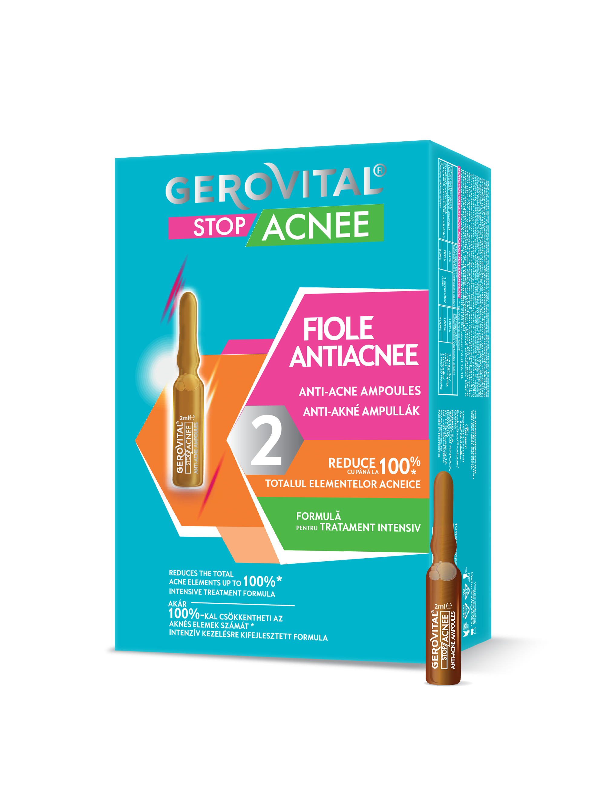 Tratament Antiacnee - Fiole Pentru Combaterea Coșurilor Cu Acid Salicilic Gerovital Stop Acnee, 10 Fiole X 2 Ml