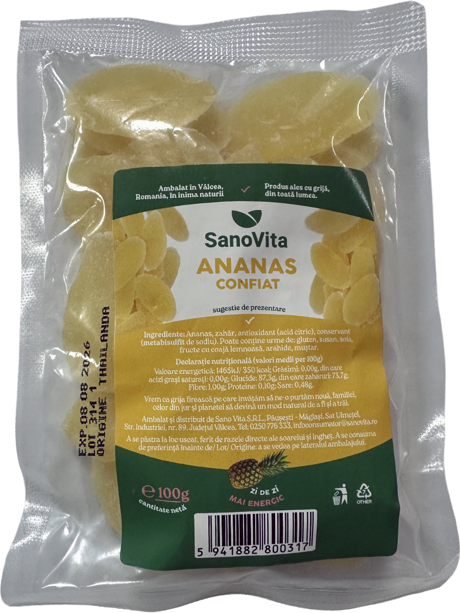 Ananas confiat, 100g, SanoVita