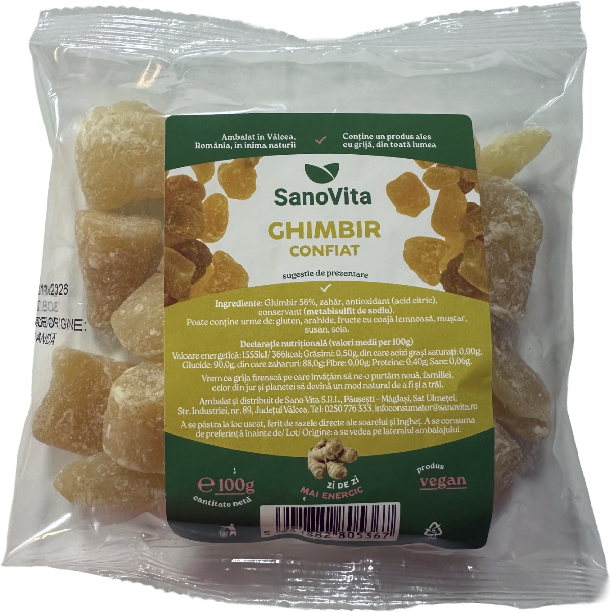 Ghimbir confiat, 100g, SanoVita