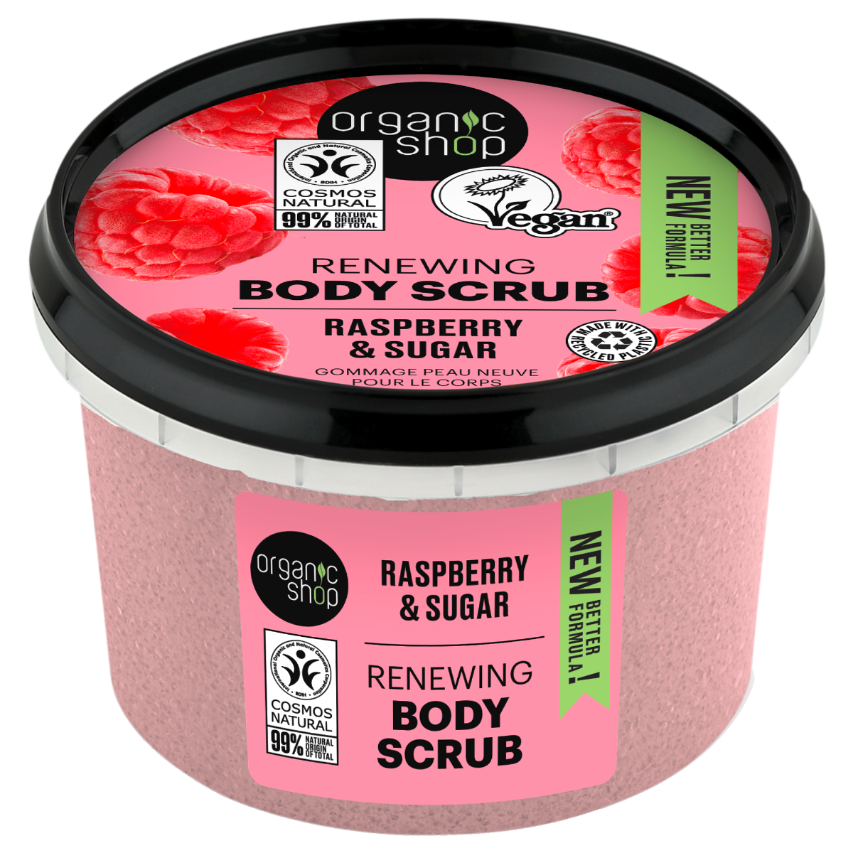 Scrub de corp cu zahar si zmeura Raspberry Cream, 250ml, Organic Shop