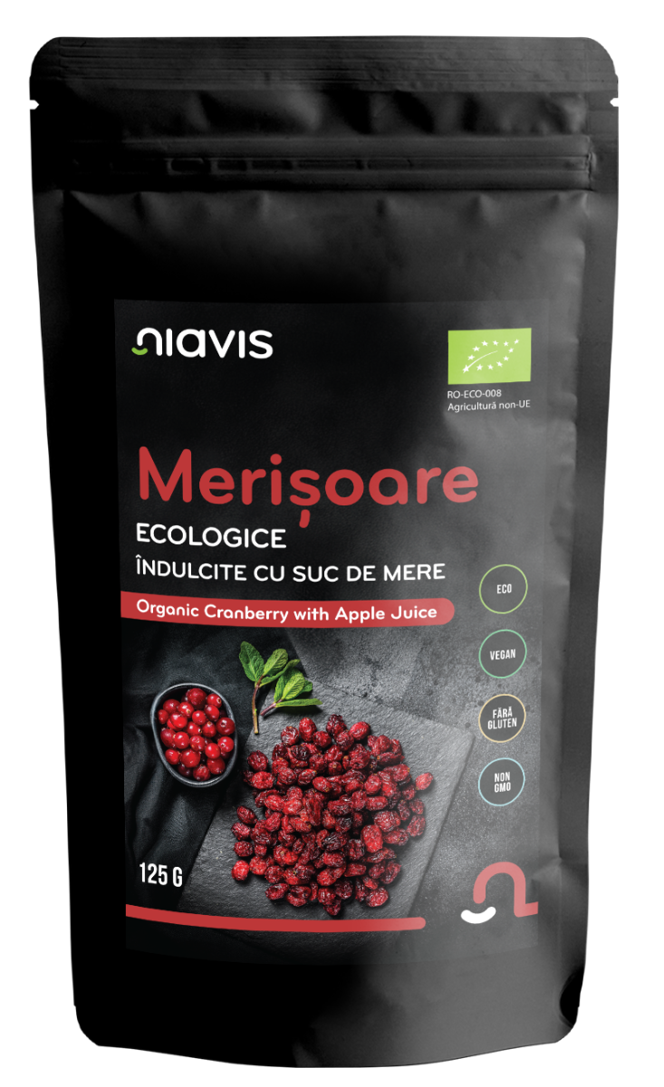 Merisoare ecologice indulcite cu suc de mere, 125g, Niavis