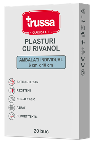 Trussa Plasturi cu rivanol 6x10cm, 20 bucati
