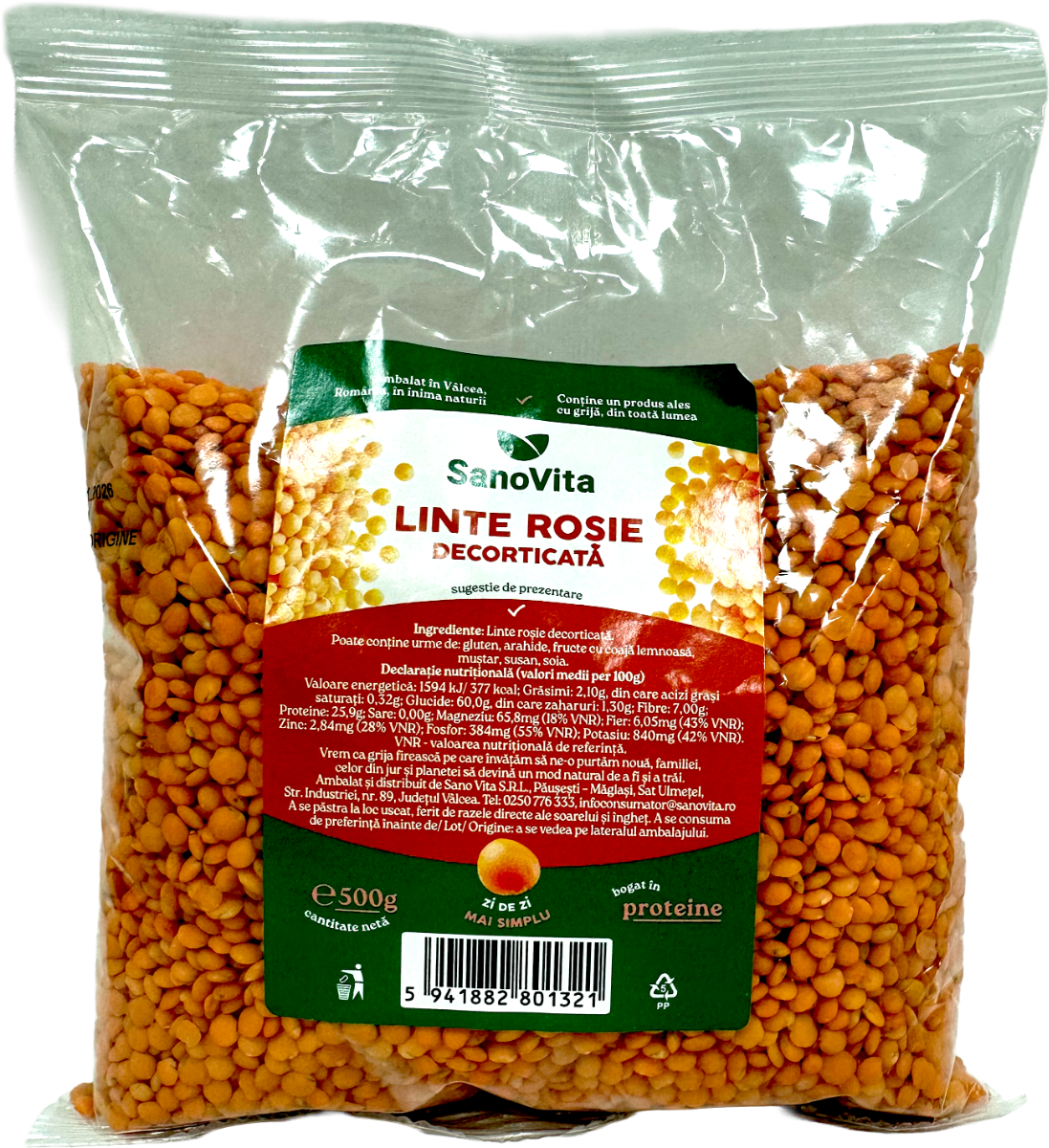 Linte rosie decorticata, 500g, SanoVita