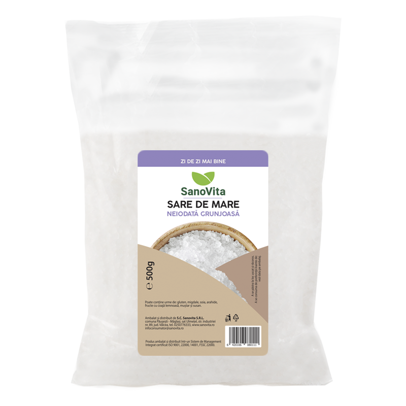 Sare de mare grunjoasa neiodata, 500g, SanoVita