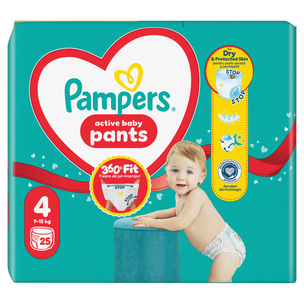 Scutece Active Baby Pants pentru 9-15 kg Marimea 4, 25 bucati, Pampers