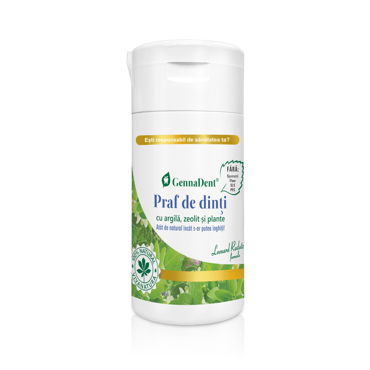 Praf de dinti cu argila, zerolit si plante GennaDent, 75g, VivaNatura