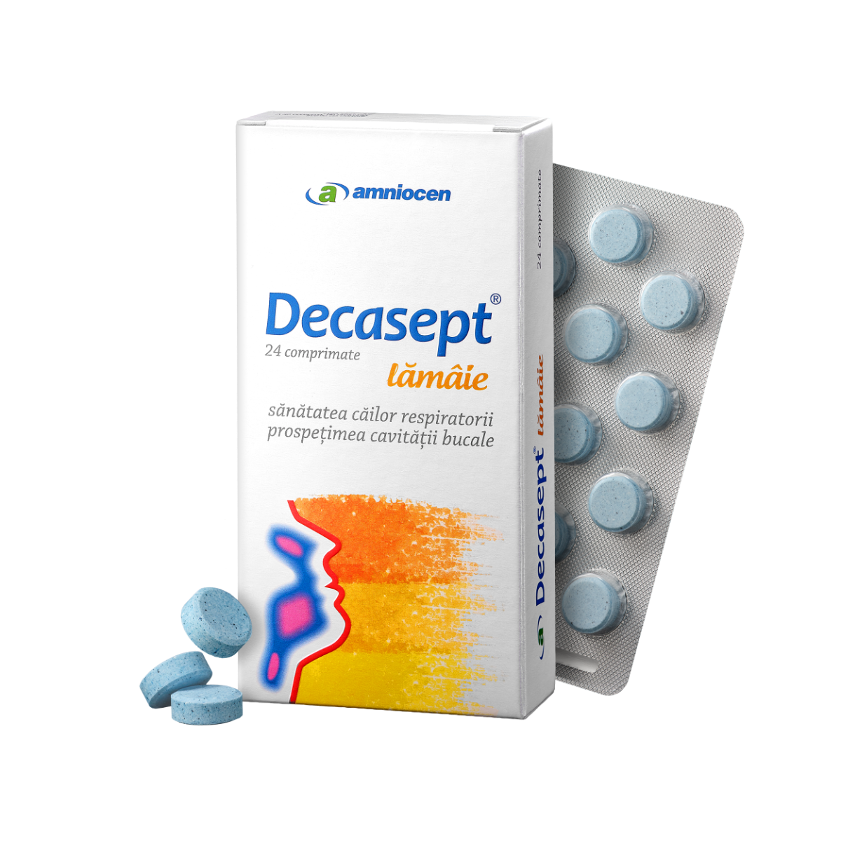 Decasept cu aroma de lamaie, 24 comprimate, Amniocen