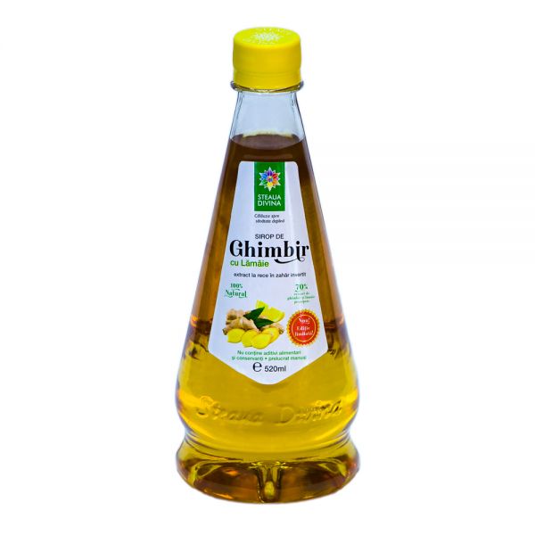 Sirop natural de ghimbir cu lamaie presat la rece, 520ml, Steaua Divina