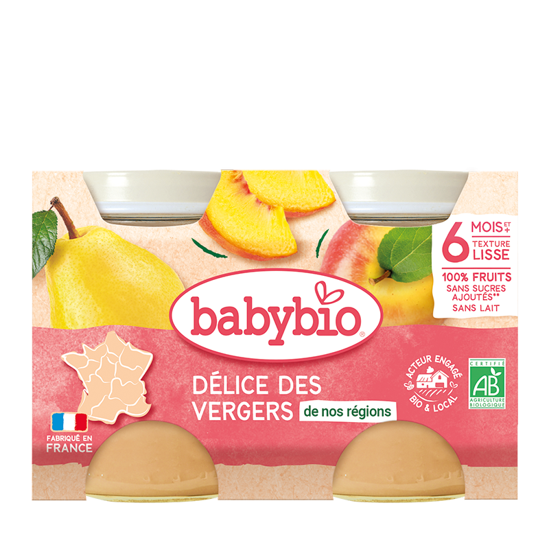 Piure de fructe Bio, 2 x 130g, BabyBio
