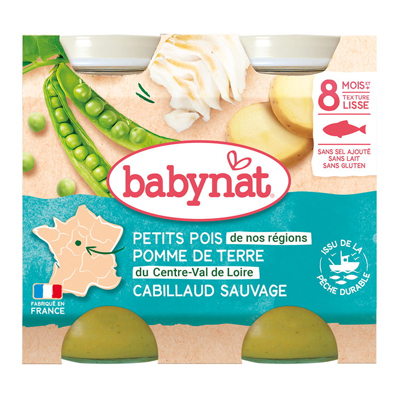 Piure de mazare, cartofi si peste cod, 2 x 200g, BabyBio