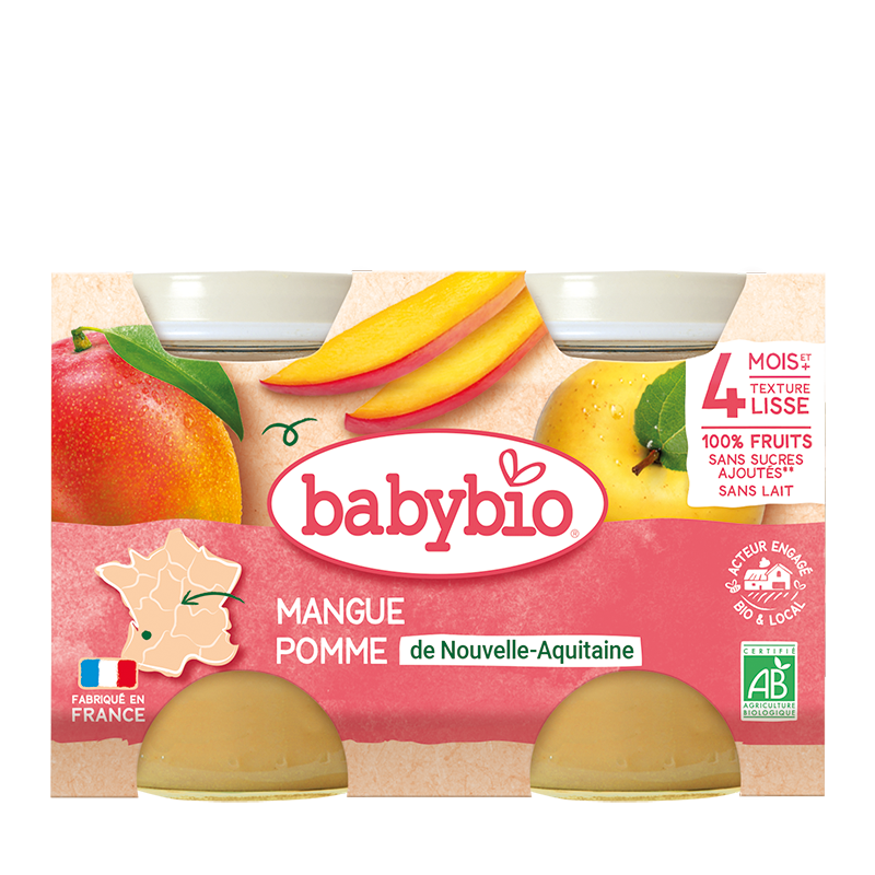 Piure de mere si mango Bio, 2 x 130g, BabyBio