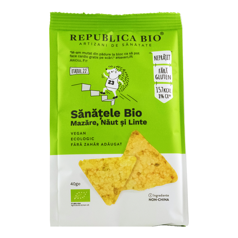 Sanatele bio cu mazare, naut si linte fara gluten, 40g, Republica Bio