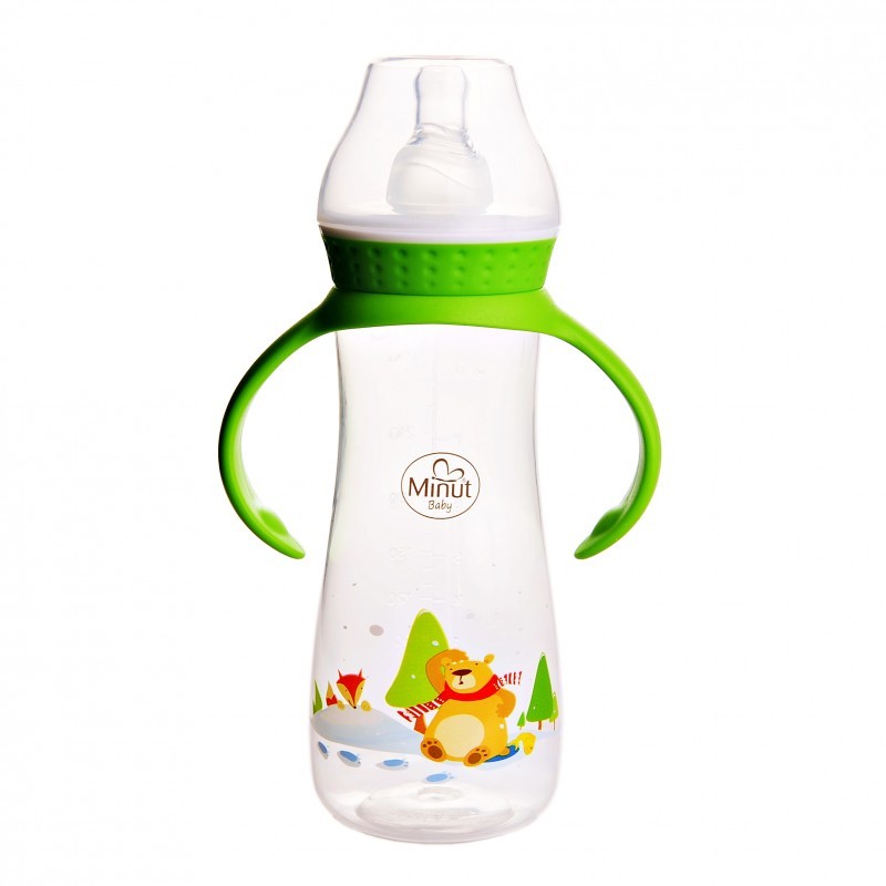 Biberon cu tetina si manere Ursul pacalit de vulpe pentru +3 luni Baby, 250ml, Minut