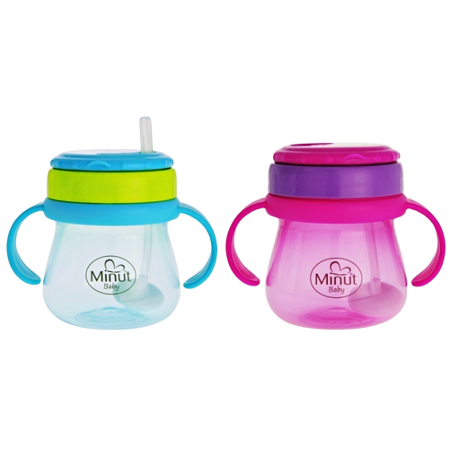 Cana anticurgere cu pai mobil 6+ Baby, 250ml, Minut