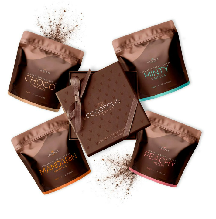 Cutie cu 4 scruburi Luxury Coffee Scrub Box, 280ml, Cocosolis