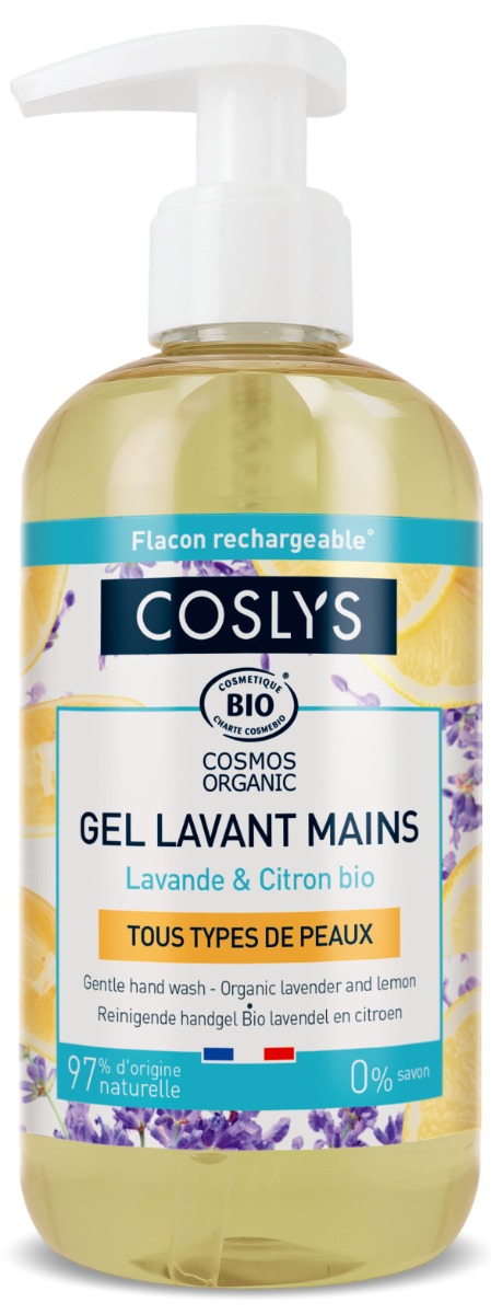 Gel bio pentru spalare pe maini fara sapun, cu extract de lamaie si lavanda, 300ml, Coslys