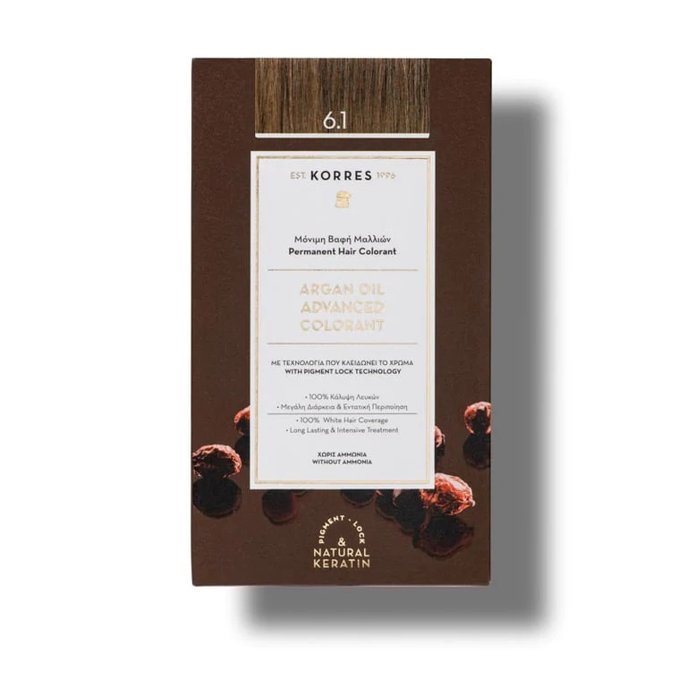 Vopsea de par Argan Oil 6.1 Ash Dark Blonde, 50ml, Korres