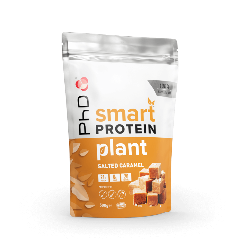 Pudra de proteine vegetale cu aroma de caramel sarat Smart Protein Plant, 500g, PhD