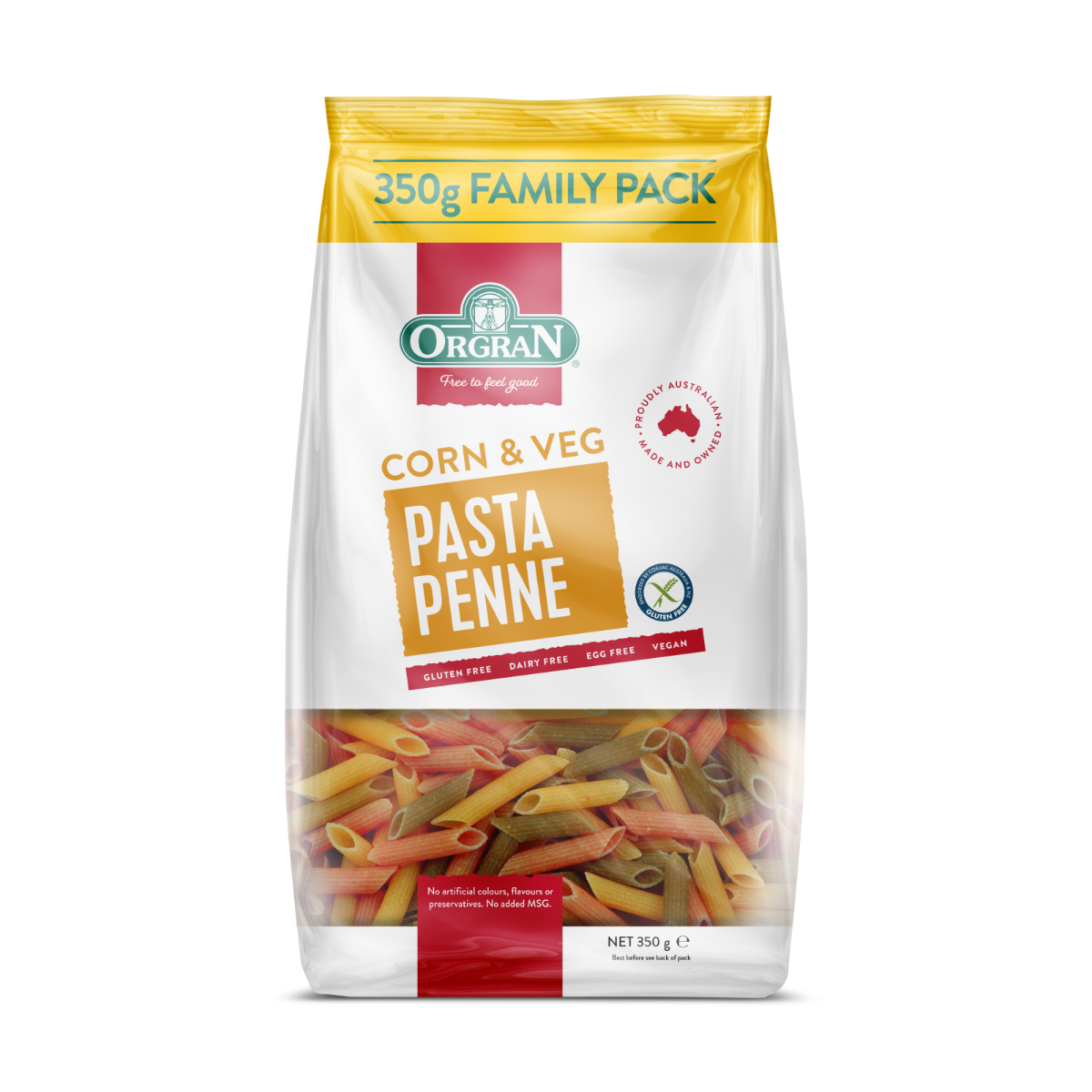Paste penne din porumb si legume, 350g, Orgran