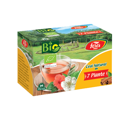 Ceai natural din 7 plante bio, 20 plicuri, Fares