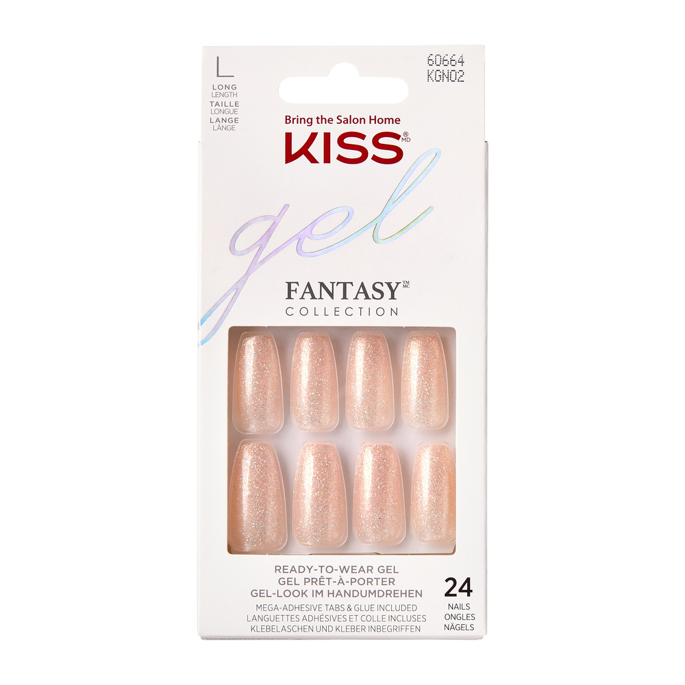 Unghii false Fantasy Glitter Rock Candy Long Coffin, 24 bucati, Kiss