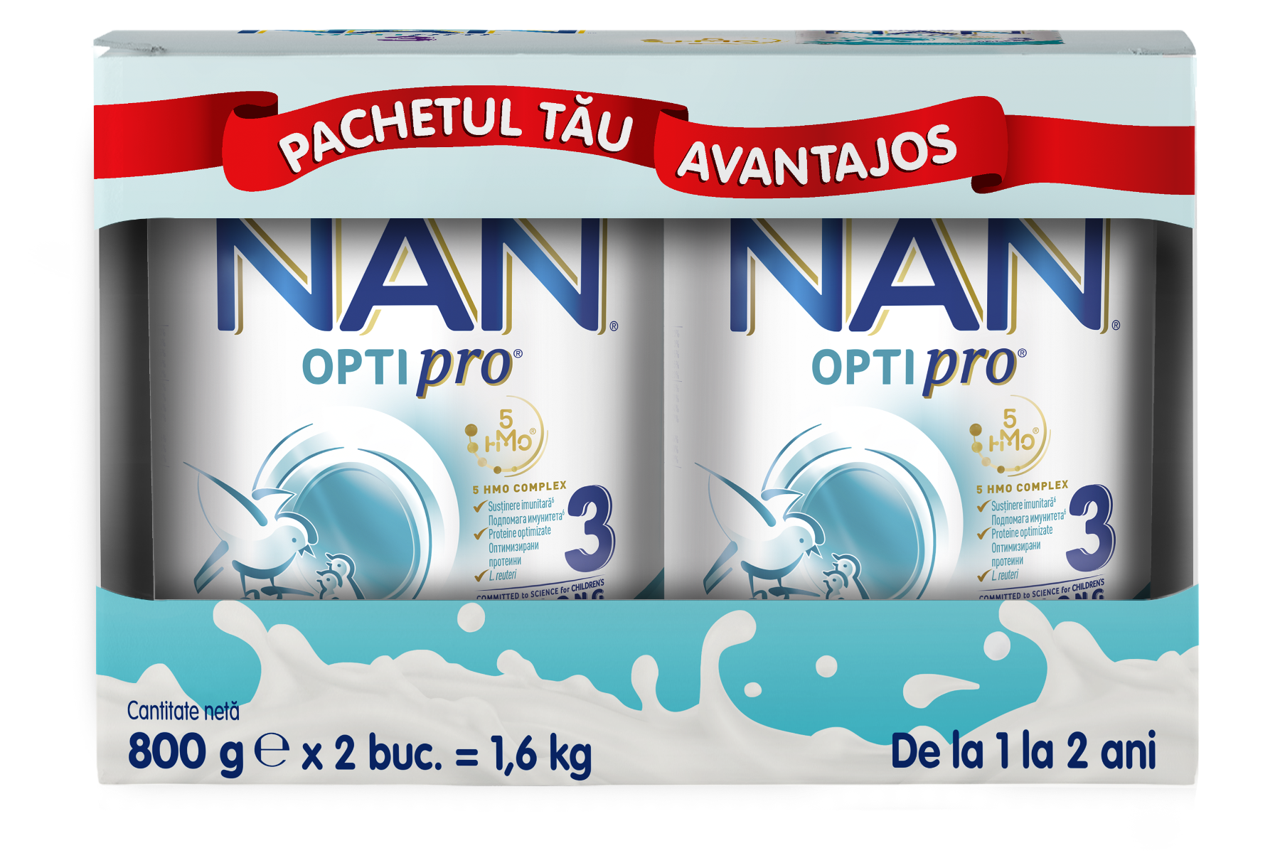 Produs pe baza de lapte praf fortifiat NAN Optipro 3 de la 1 an, 2 x 800g, Nestle