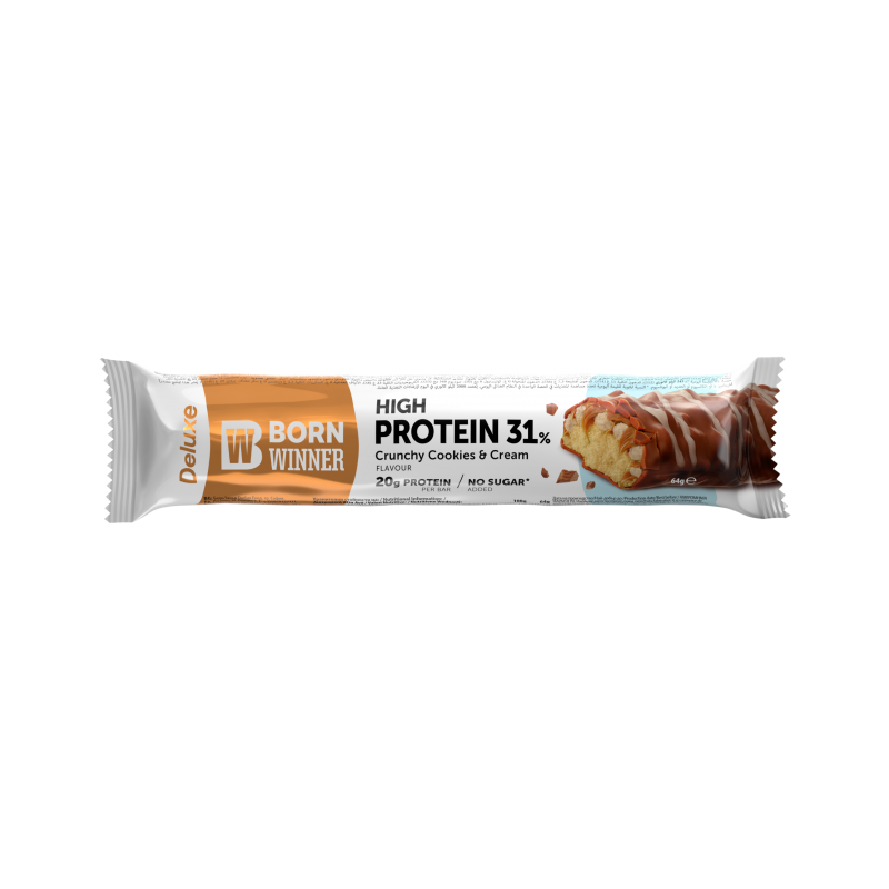 Baton proteic crocant cu biscuiti si crema Deluxe, 64g, Born Winner