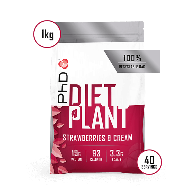 Pudra proteica Diet Plant cu aroma de capsuni si frisca, 1kg, PhD