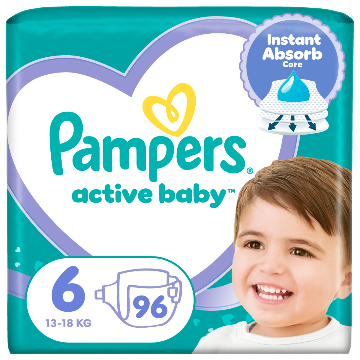 Scutece Active Baby Mega Box Marimea 6 pentru 13 -18 kg, 96 bucati, Pampers