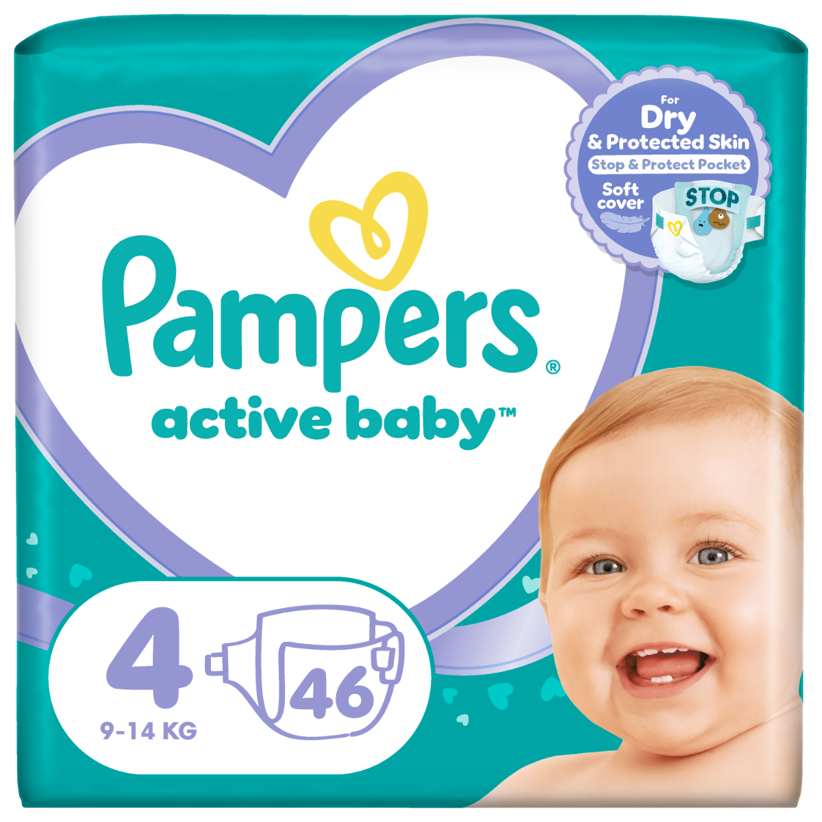 Scutece Active Baby Marimea 4 pentru 9-14 kg, 46 bucati, Pampers