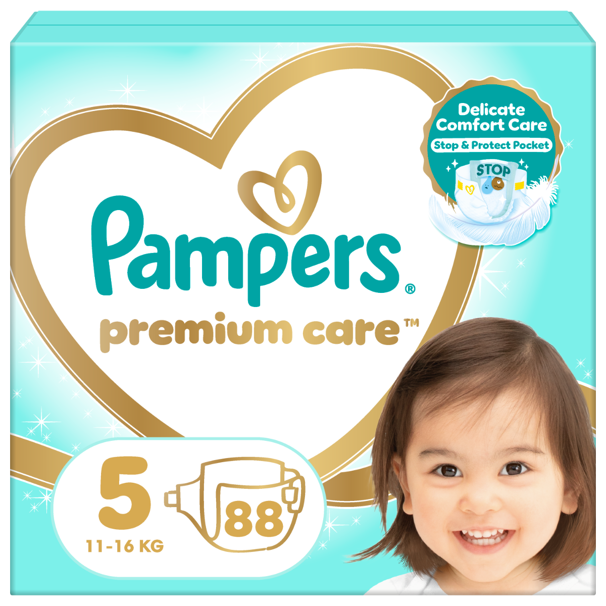 Scutece Premium Care Nr.5 pentru 11-16 kg, 88 bucati, Pampers