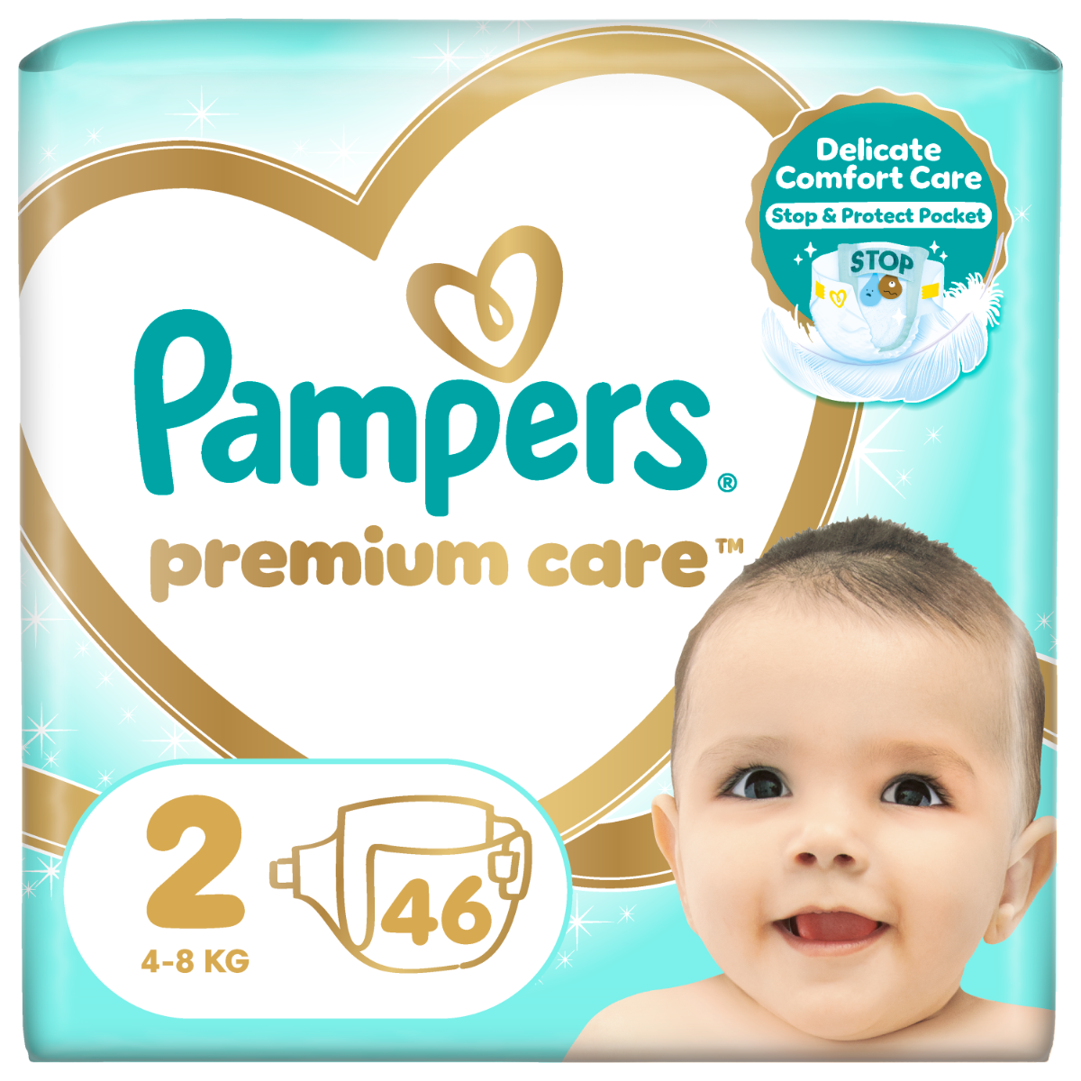 Scutece Premium Care Nr.2 pentru 4-8 kg, 46 bucati, Pampers